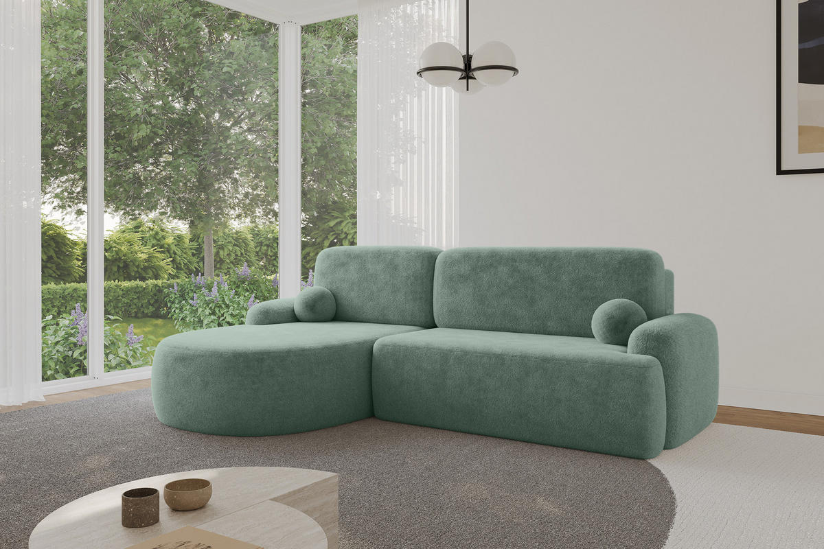 ECKSOFA mit Schlaffunktion und Bettkasten LIRA-L - 264x172x89 Salbeigrün - Mintgrün, Holzwerkstoff/Textil (264/172cm) - ALTDECOR