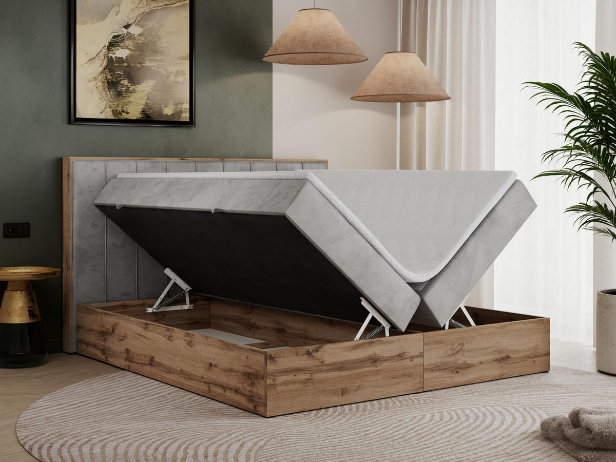 BOXBETT BELLISSIMO 200/200 Hellgrau Velvet - H4 - Hellgrau, Holz/Textil (200/200cm) - MKS
