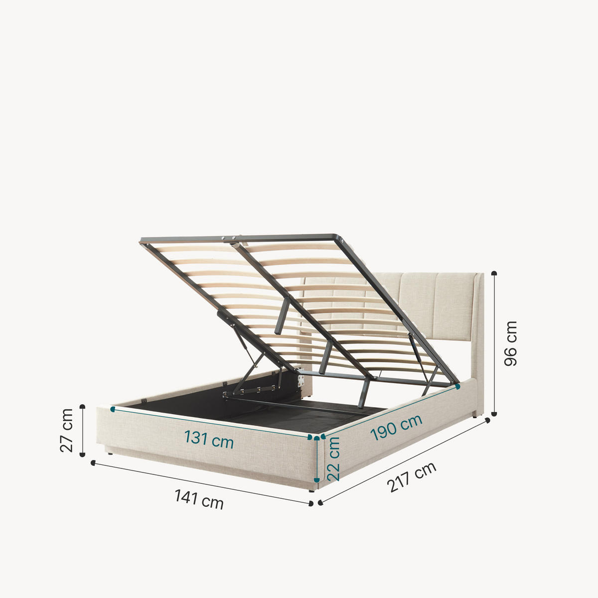 LED ČALOUNĚNÁ POSTEL Tröstiar - béžová, kov/kompozitní dřevo (140/200cm) - [en.casa]