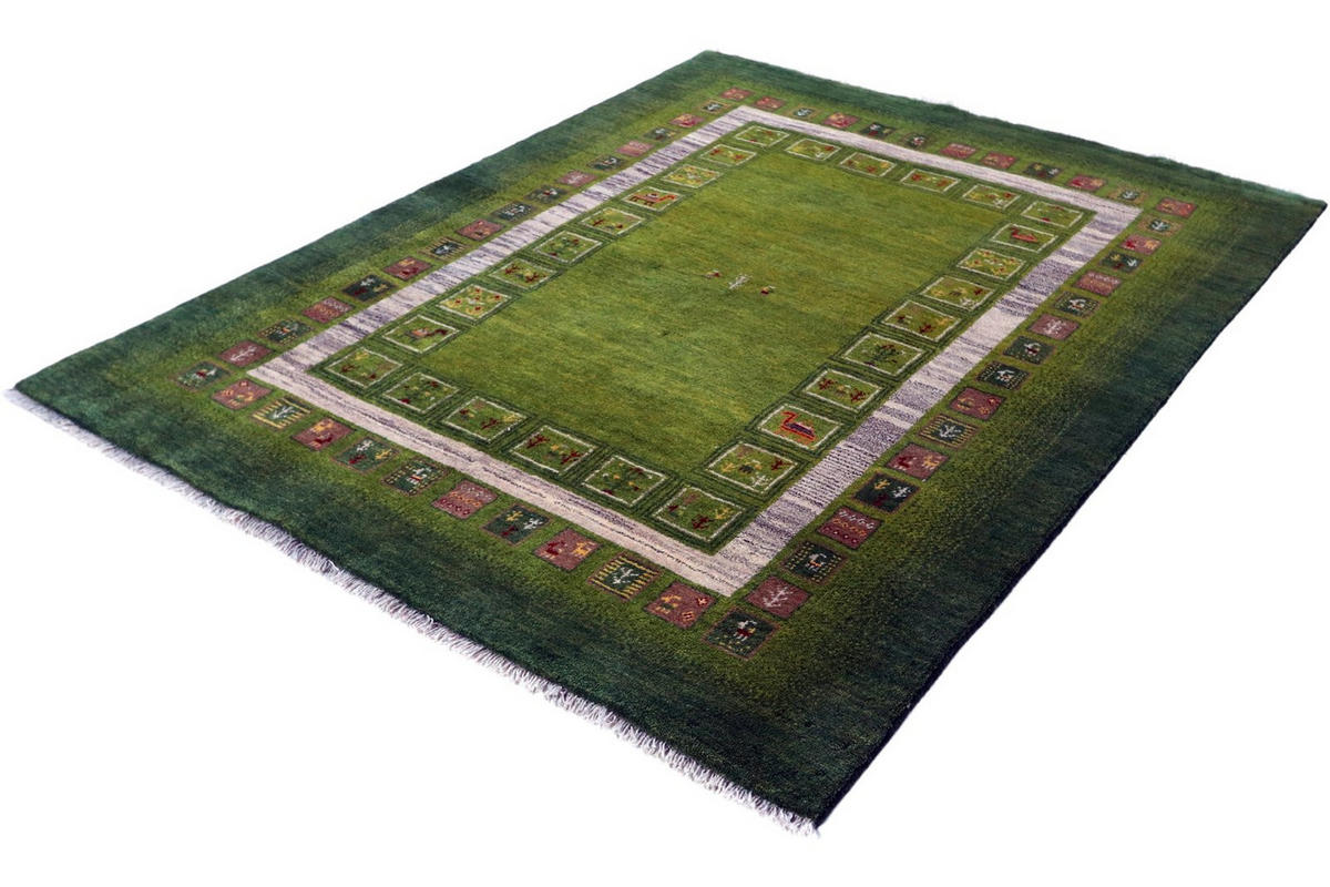 GABBEH-TEPPICH handgeknüpft Rizbaf Grün 200/151 cm Schurwolle - Grün, Textil (151/200cm) - Looma