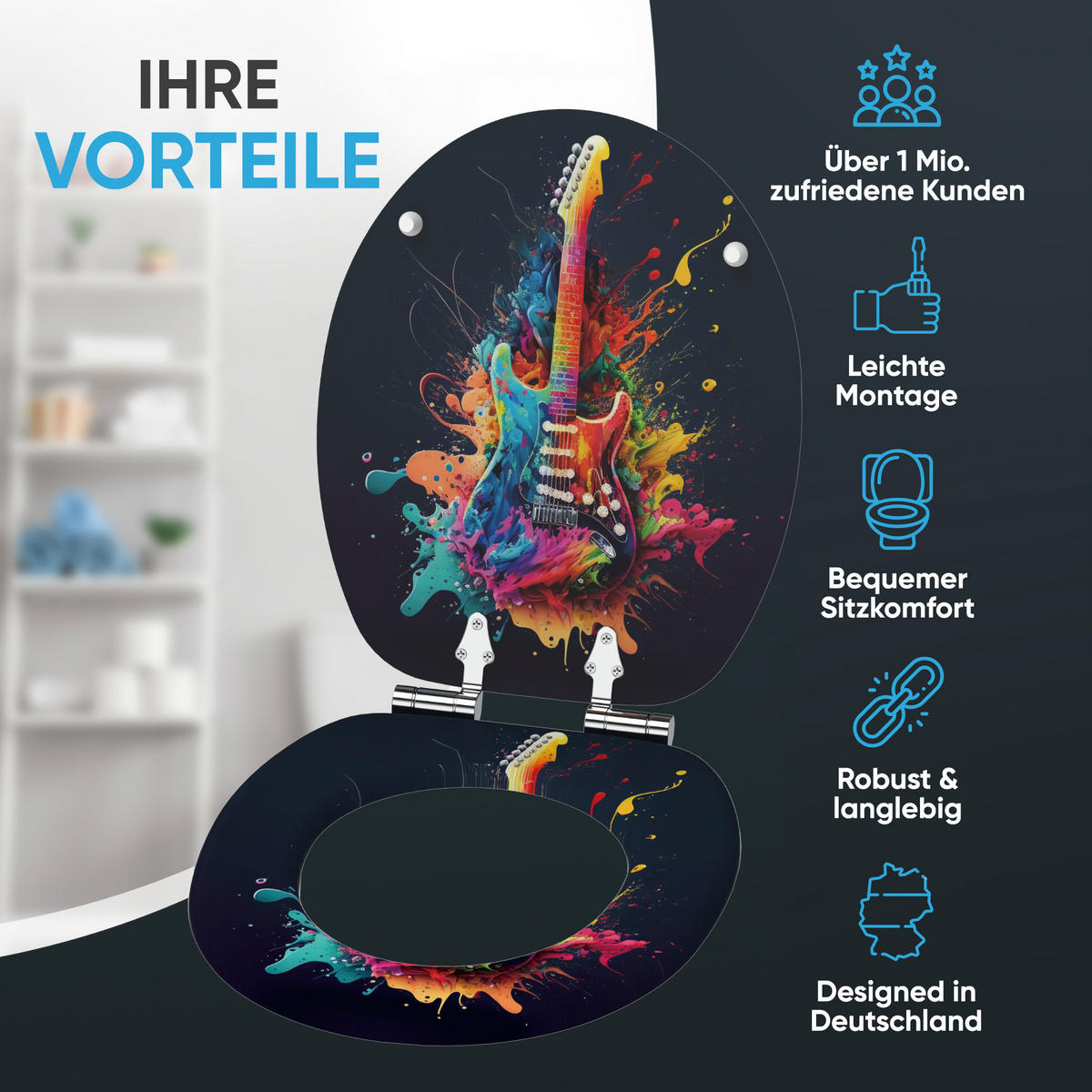 WC Sitz mit Absenkautomatik Guitar - Schwarz, Holzwerkstoff (38/6/47cm) - Sanilo