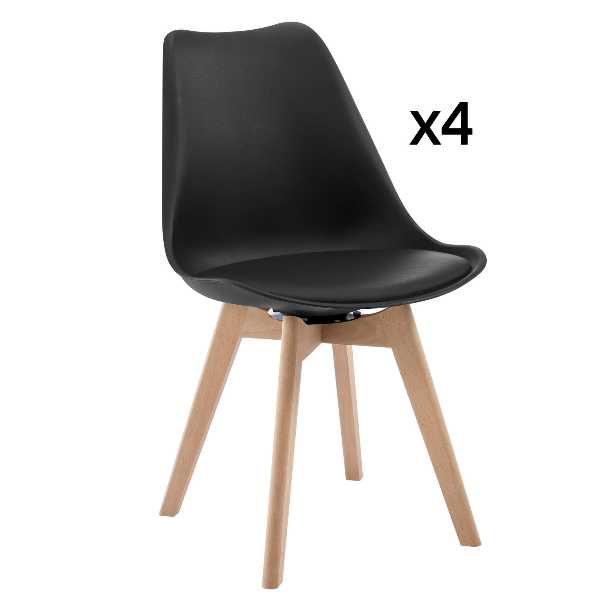 ESSSTUHL 4er-Set drehbar Kunstleder Schwarz - Schwarz, Holz (40.5/83/40.5cm) - Meubliv