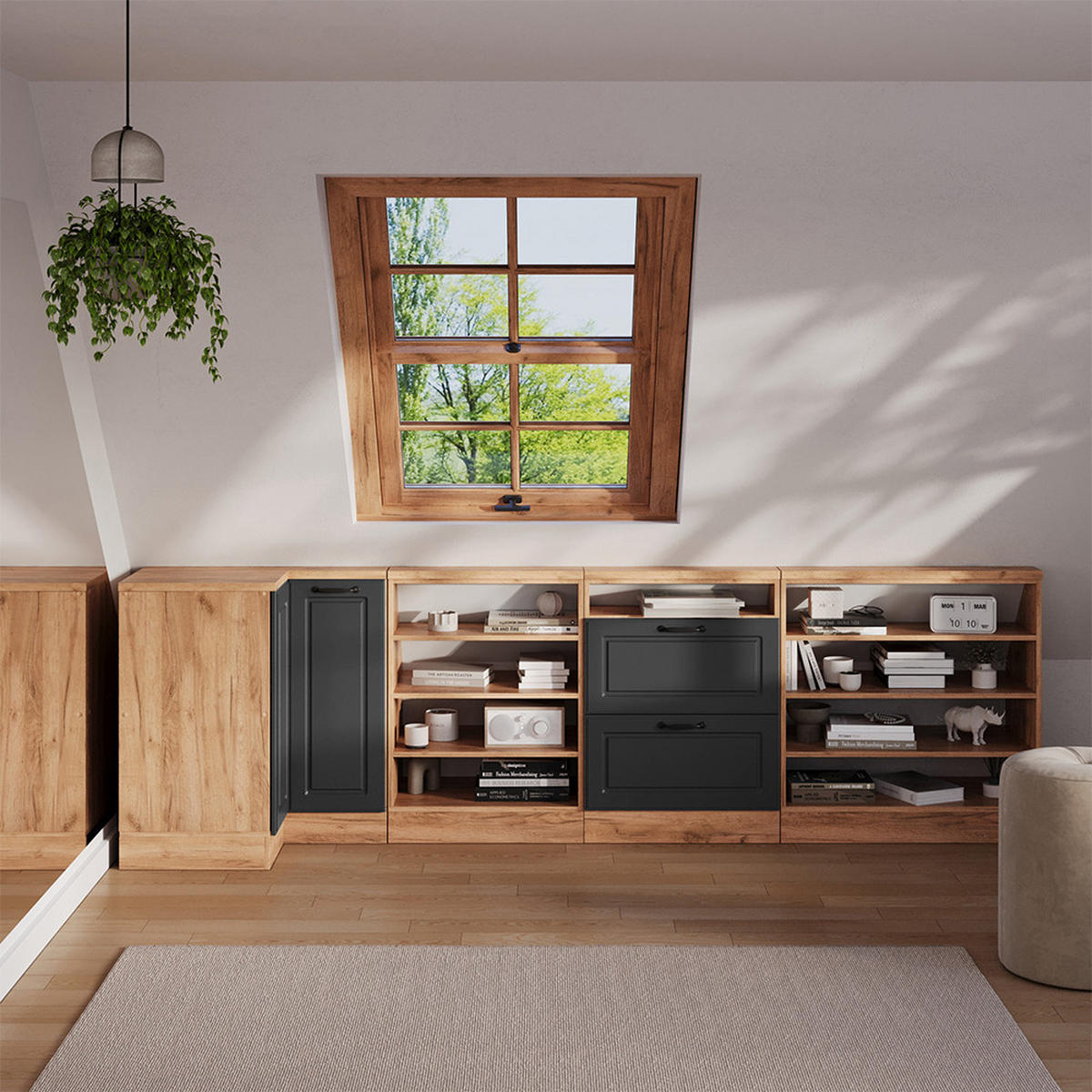 DACHSCHRÄGENSCHRANK ECKSCHRANK Rion Anthrazit Landhaus/Goldkraft Eiche 75.6 x 81.6 cm mit 1 Tür - Honigeiche/Anthrazit, Holzwerkstoff (75.6/81.6/75.6cm) - Vicco