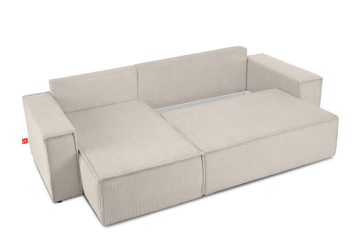 ECKSOFA-LINKS/RECHTS NAPI Schlaffunktion mit Cordbezug, cremig - Creme/Schwarz, Textil (262/148cm) - KONSIMO®
