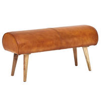 SITZBANK – Echtleder/Holz, 2 Personen, Modern - Braun, Mangoholz/Leder (100/53/40cm) - KADIMA DESIGN