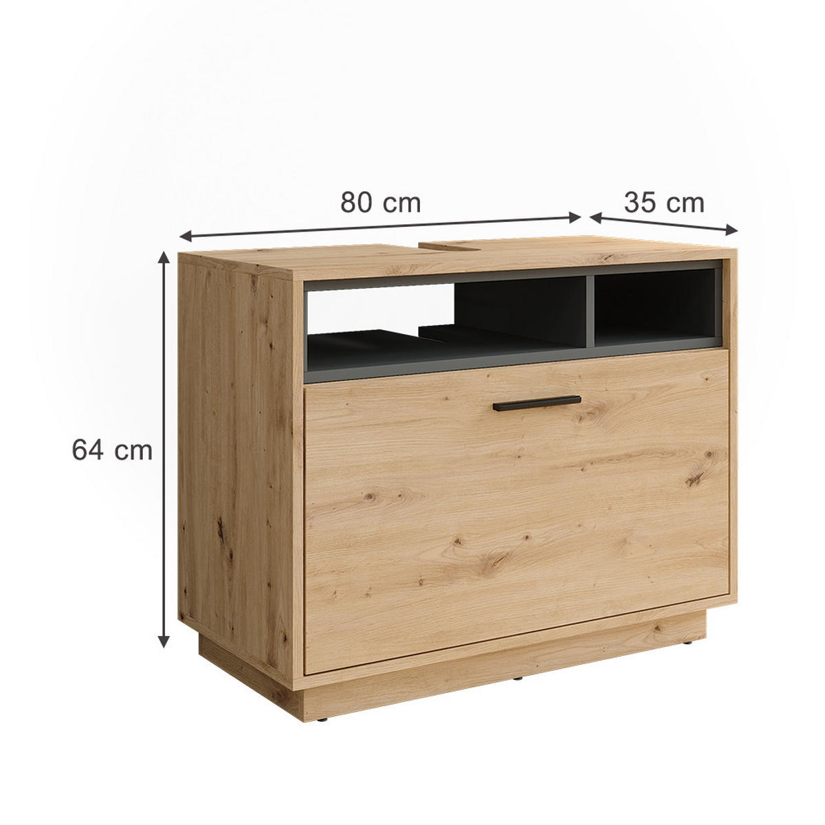 WASCHBECKENUNTERSCHRANK Beatrice Artisan Eiche/Anthrazit 80 x 64 cm mit Schublade - Anthrazit/Eiche Artisan, Holzwerkstoff (80/64/35cm) - Vicco