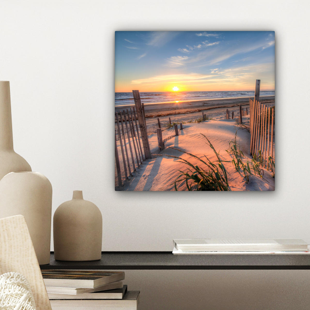 LEINWANDBILD Strand - Meer - Düne - Sonnenuntergang - Landschaft 20x20 cm - Beige, Textil (20/20cm) - MuchoWow