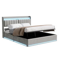 POLSTERBETT 140x200 cm mit LED, USB Und Type-C, Doppelbett mit Bettkasten 140x200, Stauraum, Grau Samt - Grau, Textil/Metall (140/200cm) - GENKI LIVING