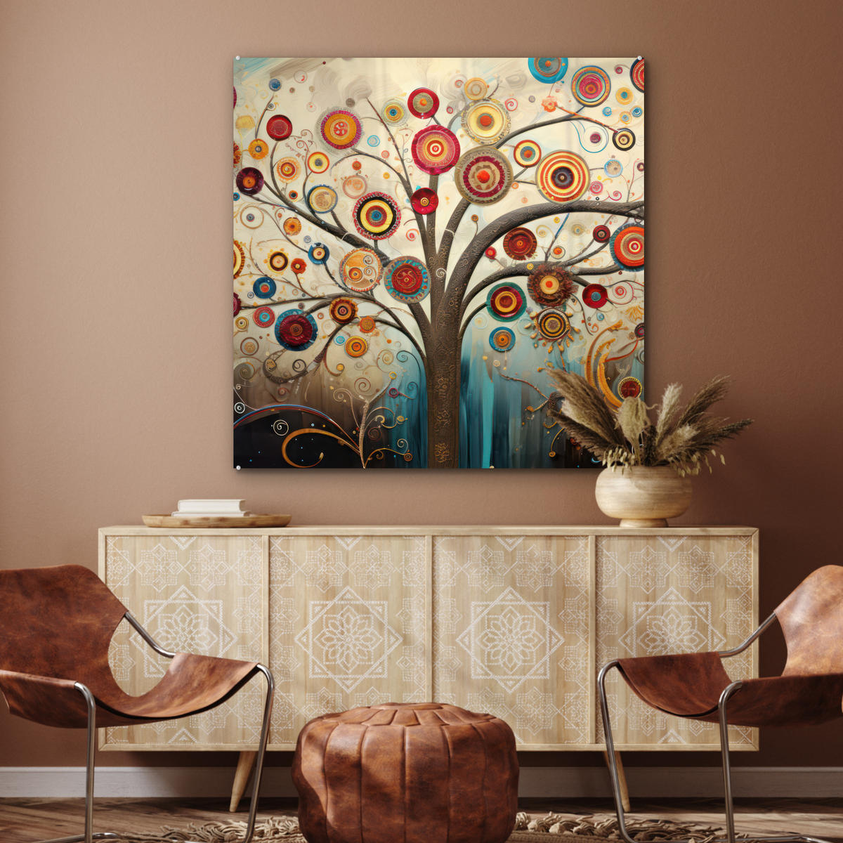 OBRAZ NA AKRYLOVOM SKLE Strom - Strom života - Farba 90x90 cm - hnedá, sklo (90/90cm) - MuchoWow