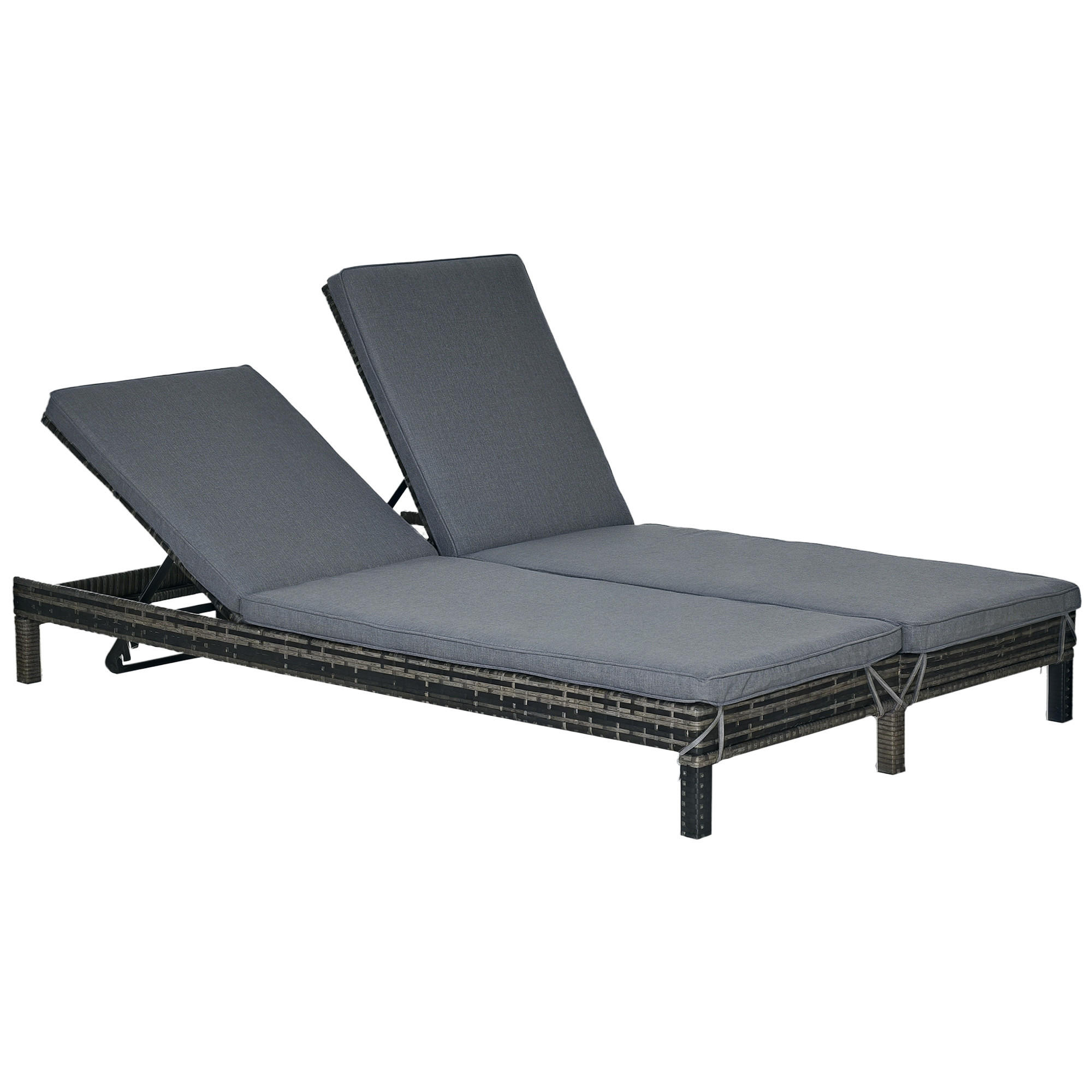 POLYRATTAN DOPPELLIEGE DE-06672 2 Personen, 5-stufige Rückenlehne Grau - Grau, Kunststoff/Metall (120/28/196cm) - ComfortXL