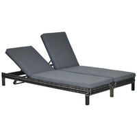 POLYRATTAN DOPPELLIEGE DE-06672 2 Personen, 5-stufige Rückenlehne Grau - Grau, Kunststoff/Metall (120/28/196cm) - ComfortXL