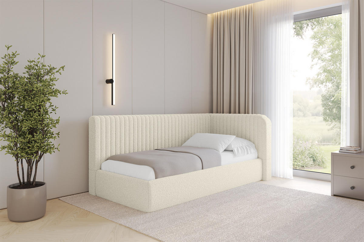 EINZELLBETT Jugendbett mit Bettkasten, Links - AURY 100x200 Beige - Champagner, Holzwerkstoff/Textil (100/200cm) - ALTDECOR