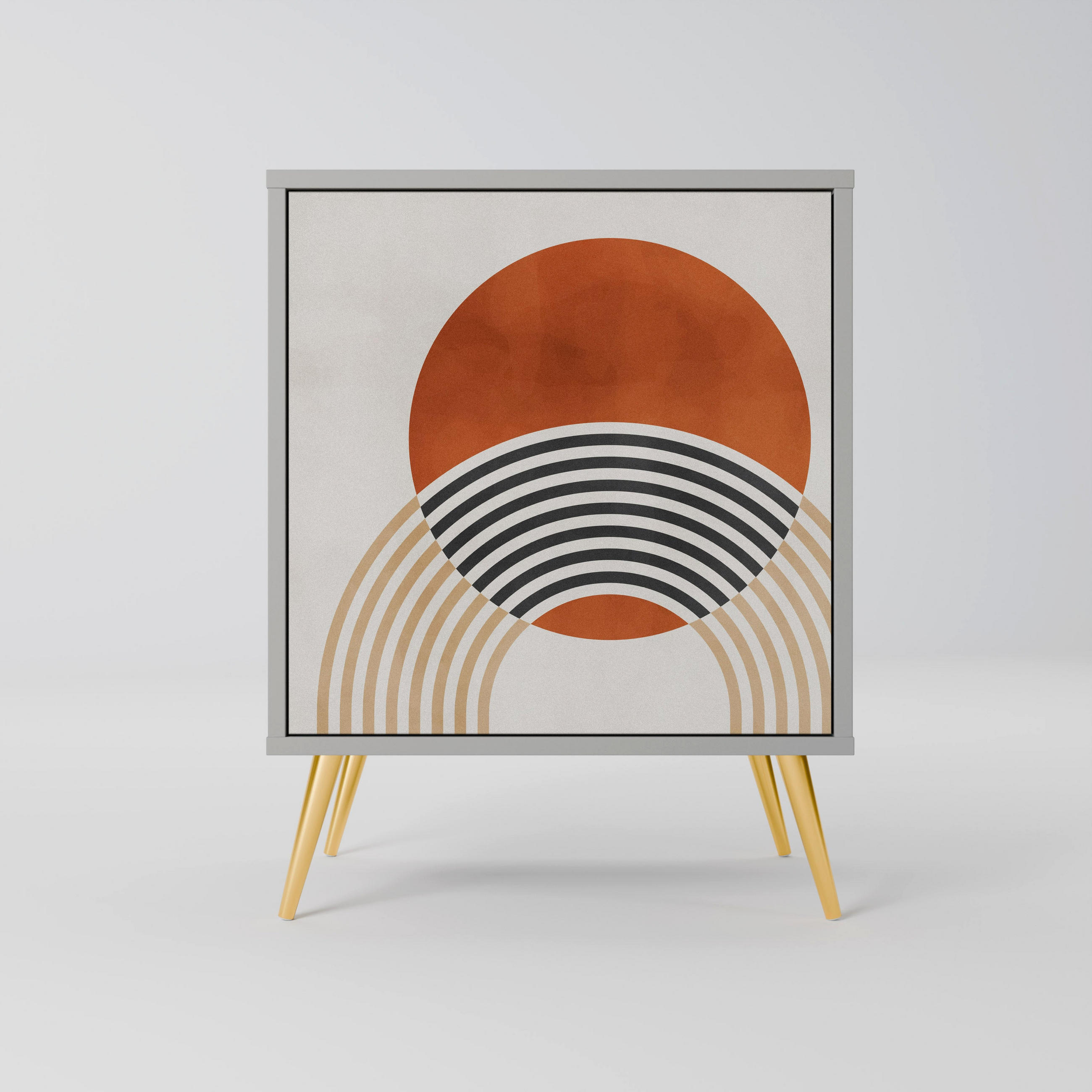 SIDEBOARD SPACE AROUND, Grau, 57,5x42x75,5 cm, Goldfarbene Metallfüße - Goldfarben/Multicolor, Holzwerkstoff/Metall (57.5/75.5/42cm) - SpaceRebels