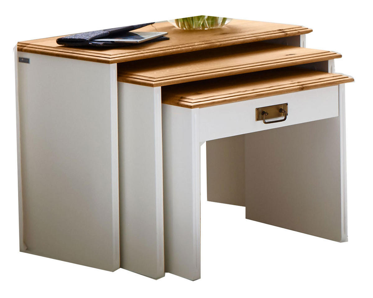 SATZTISCH Novara 3-tlg - Weiß/Braun, Holz (120/65/55cm) - Casamia Massive Möbel