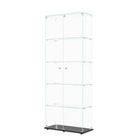 VITRINE 2 Türen, 5 Einlegeböden, LED Band, Glas, modern, mobil, Stauraum optimal - Schwarz, Glas (78.51/186.5/34.5cm) - EuroLiving