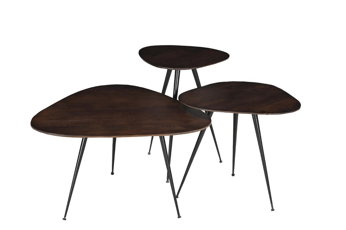 COUCHTISCH organisch 3er Set aus Metall 70x70x39cm, braun - Braun, Holz (70/70/37cm) - Livingfurn
