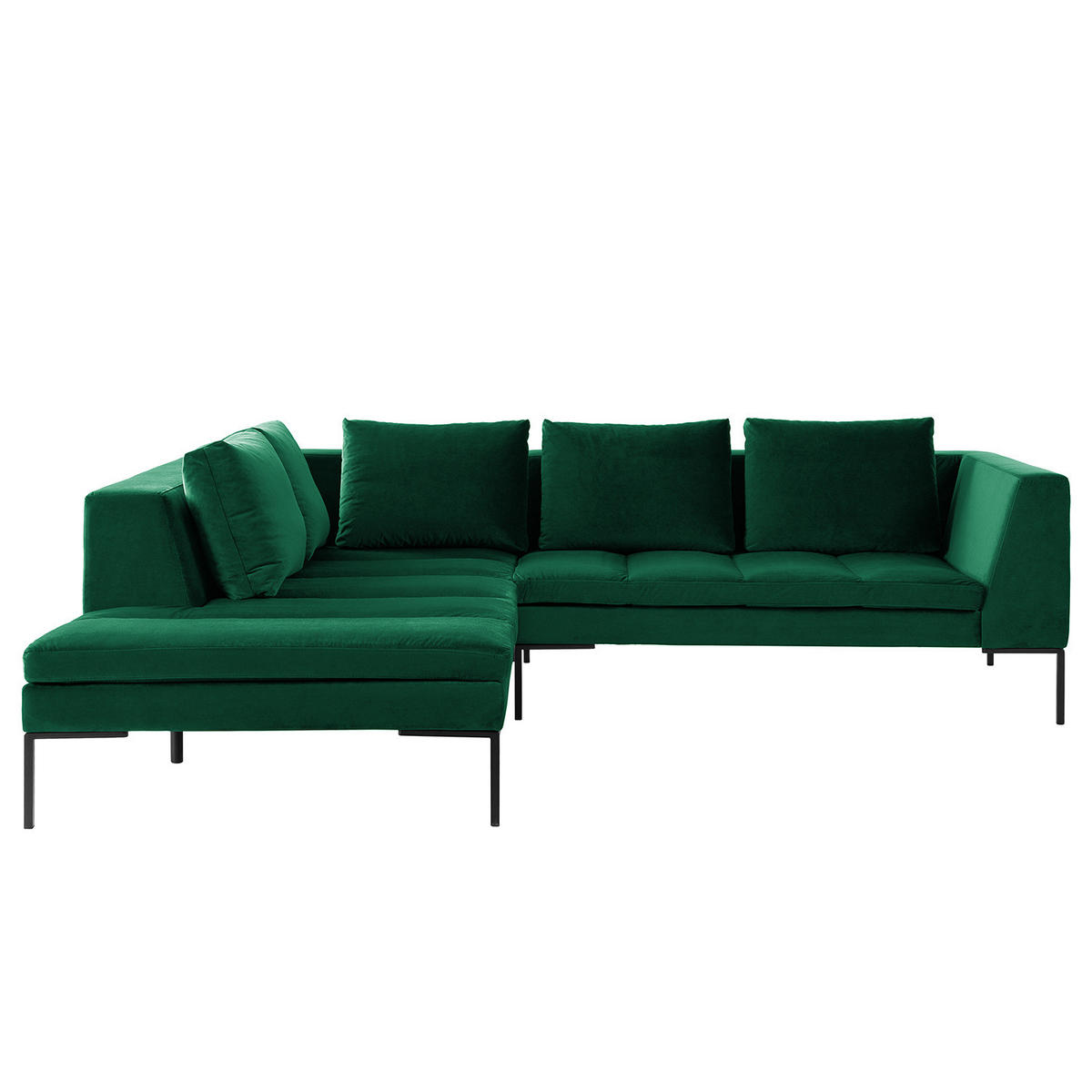ECKSOFA mit Ottomane - Dunkelgrün/Schwarz, Textil/Metall (255/230cm) - home24