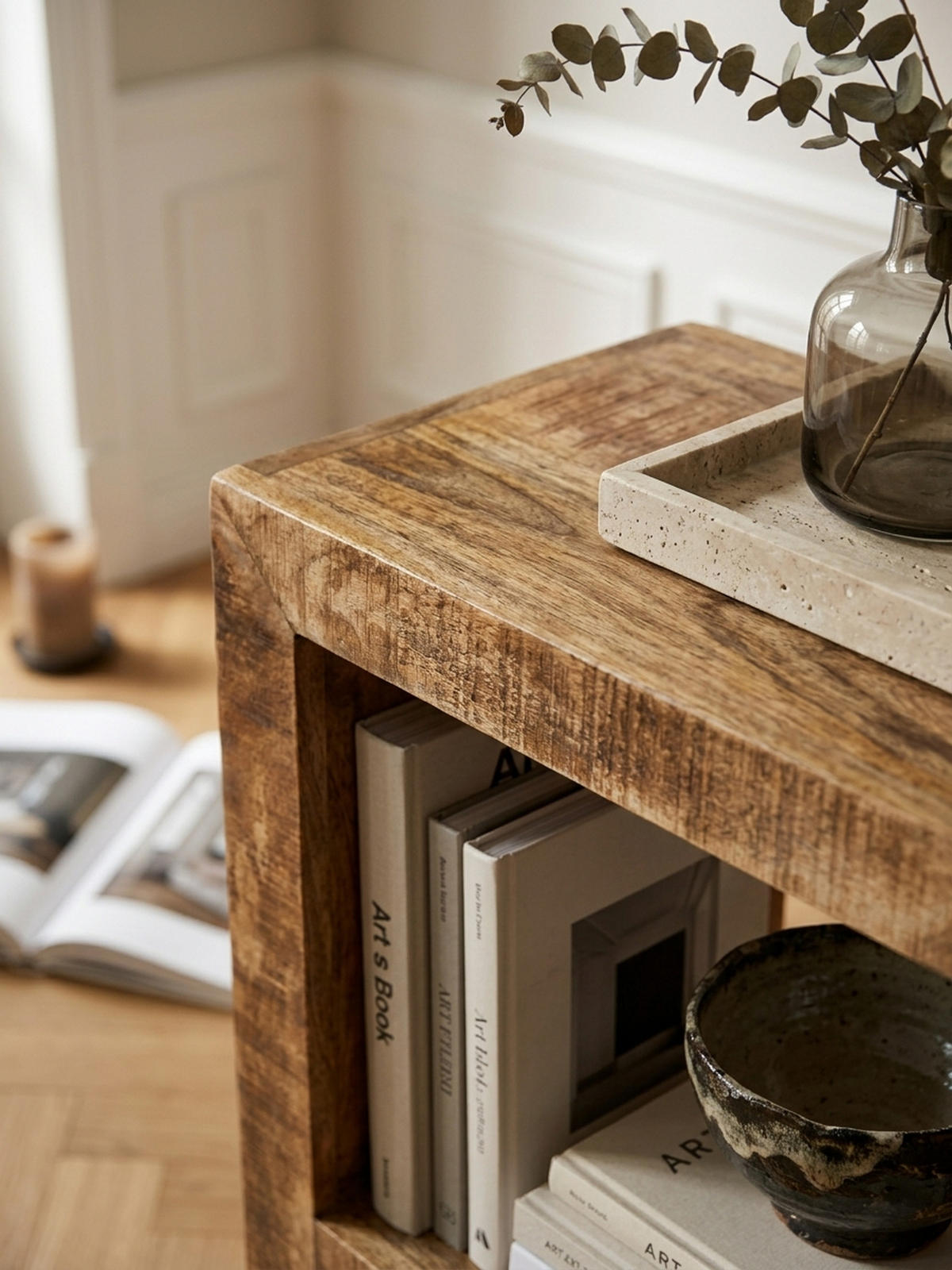 REGAL Massivholz Mango Cubeform Vintage EWA, Beige 45x35x90 cm - Beige, Holz (45/90/35cm) - KADIMA DESIGN