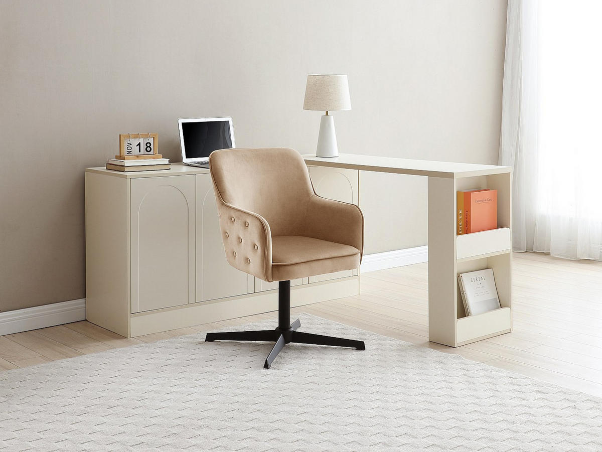 BÜROSTUHL ohne Armlehnen - 70 cm x 70 cm - samt - beige Capuli - Beige, Textil/Metall (70/80/70cm) - Vente-Unique