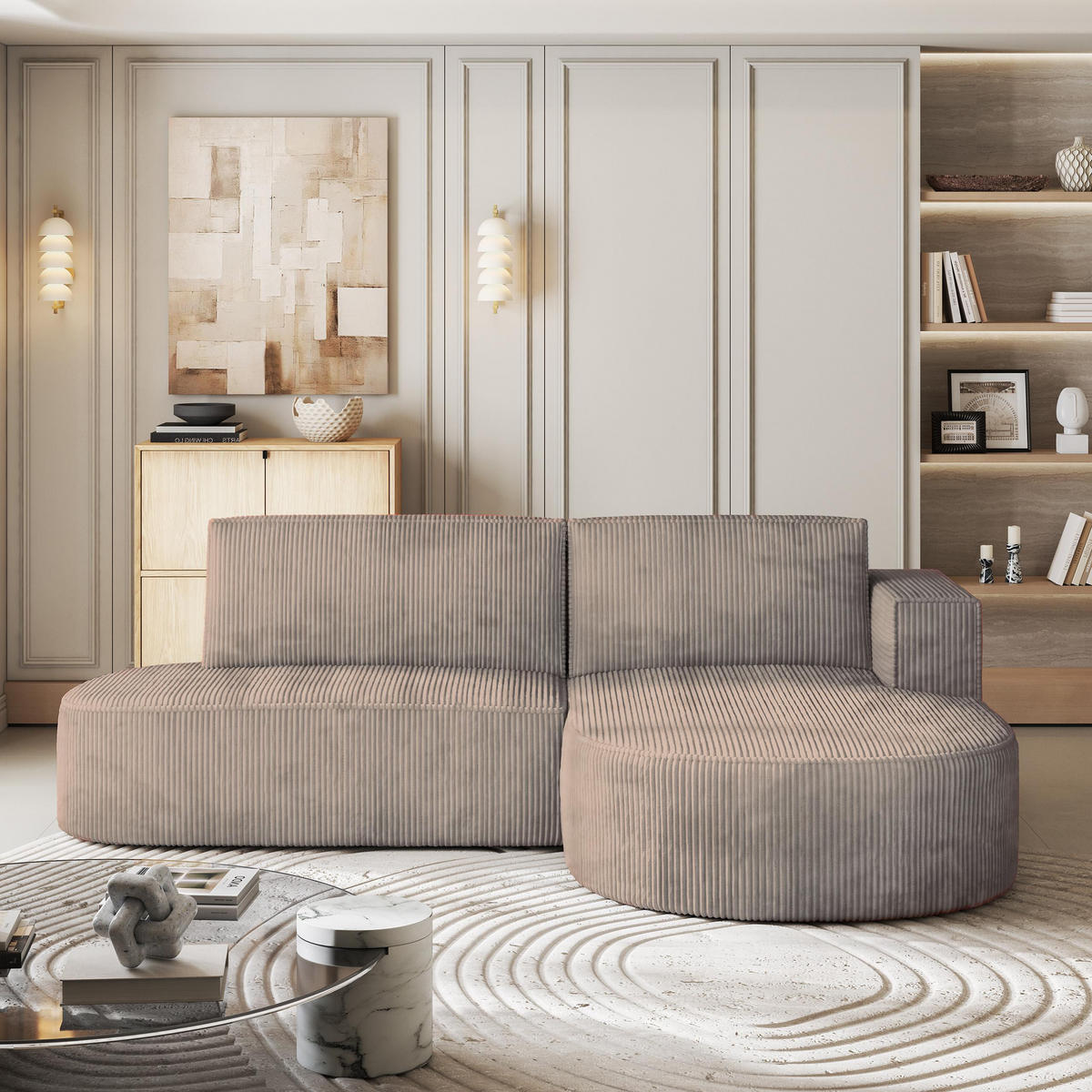 ROHOVÁ SEDAČKA CORTIO béžová - šedá/béžová, dřevo/textil (265/174cm) - MASSENO