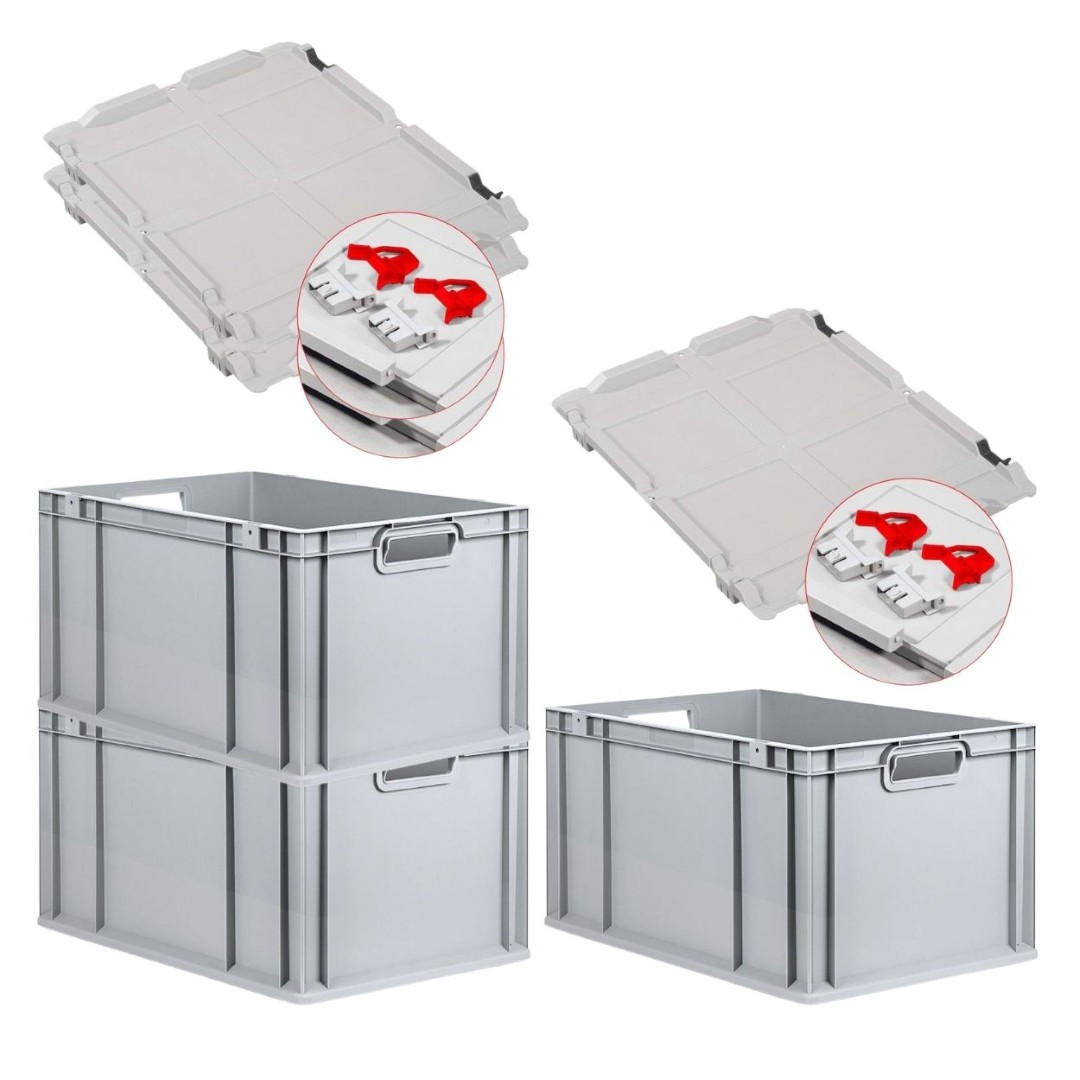 EUROBOX 3x Nextgen Economy Mit Scharnierdeckel Grau/Rot Griffe Offen 65 Liter - Rot, Kunststoff (40/32/60cm) - PROREGAL