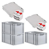 EUROBOX 3x Nextgen Economy Mit Scharnierdeckel Grau/Rot Griffe Offen 65 Liter - Rot, Kunststoff (40/32/60cm) - PROREGAL