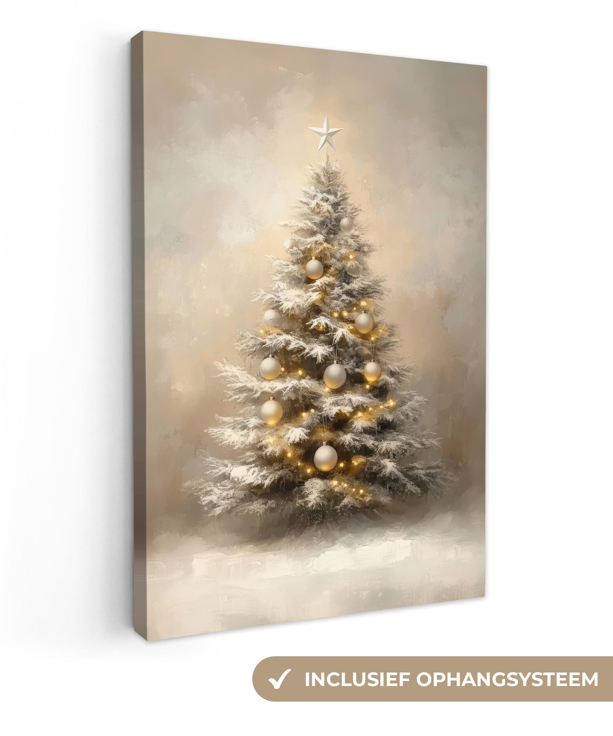 LEINWANDBILD Weihnachten - Weihnachtsbaum - Schnee - Kunst 90x140 cm - Champagner, Textil (90/140cm) - MuchoWow