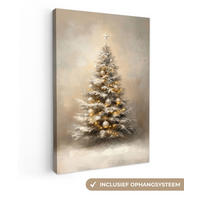 LEINWANDBILD Weihnachten - Weihnachtsbaum - Schnee - Kunst 90x140 cm - Champagner, Textil (90/140cm) - MuchoWow