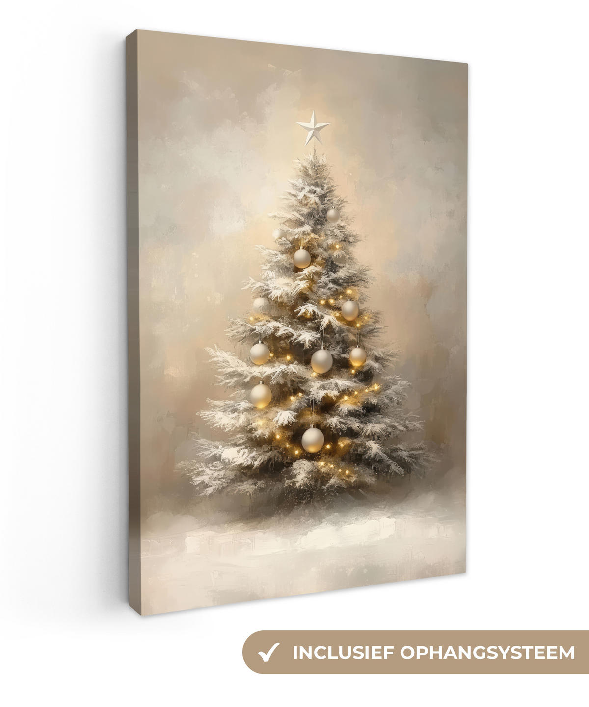 LEINWANDBILD Weihnachten - Weihnachtsbaum - Schnee - Kunst 90x140 cm - Champagner, Textil (90/140cm) - MuchoWow