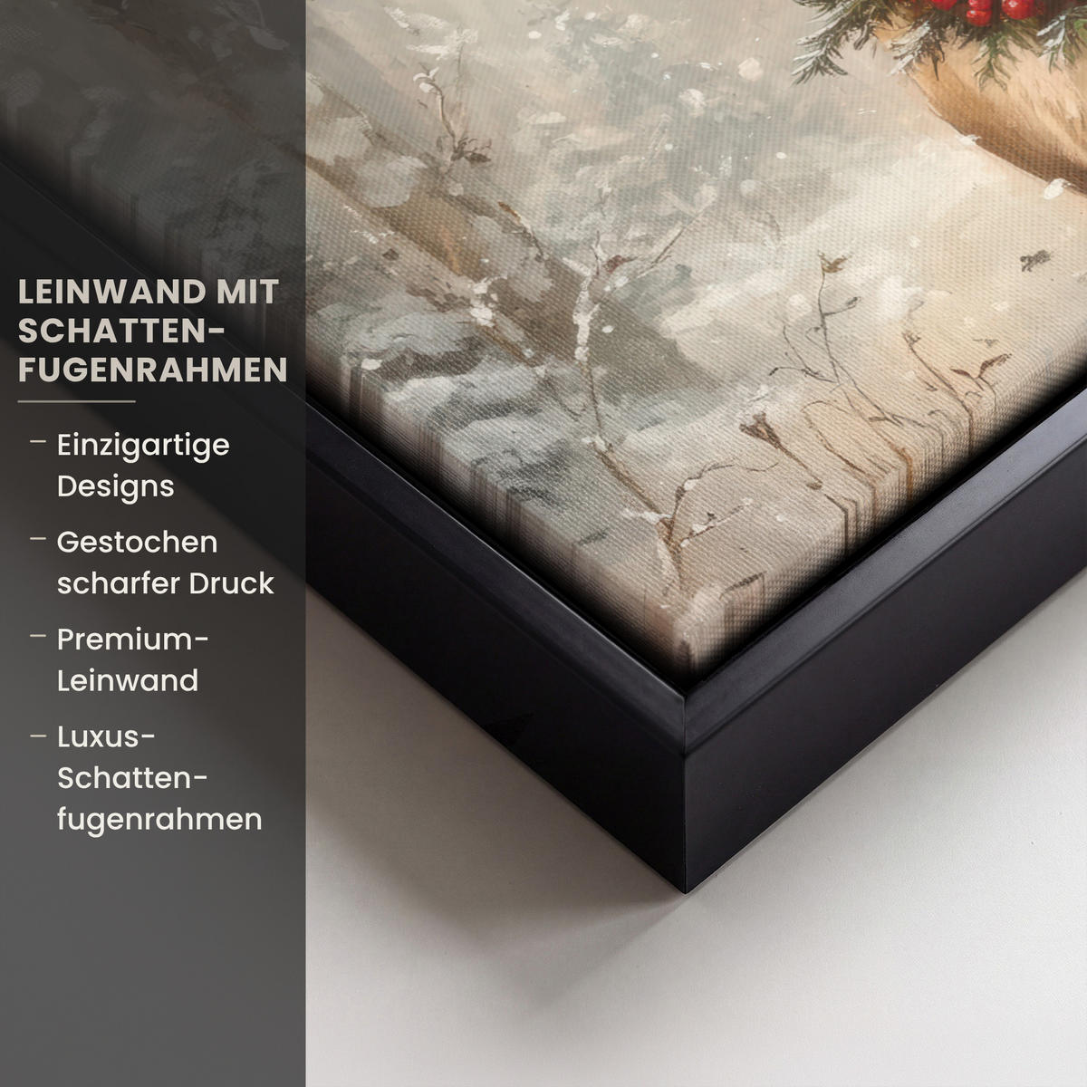 LEINWAND Bilder mit Rahmen - Weihnachten - Rentier - Winter - Kranz - 40x30 - Naturfarben, Textil (40/30cm) - MuchoWow