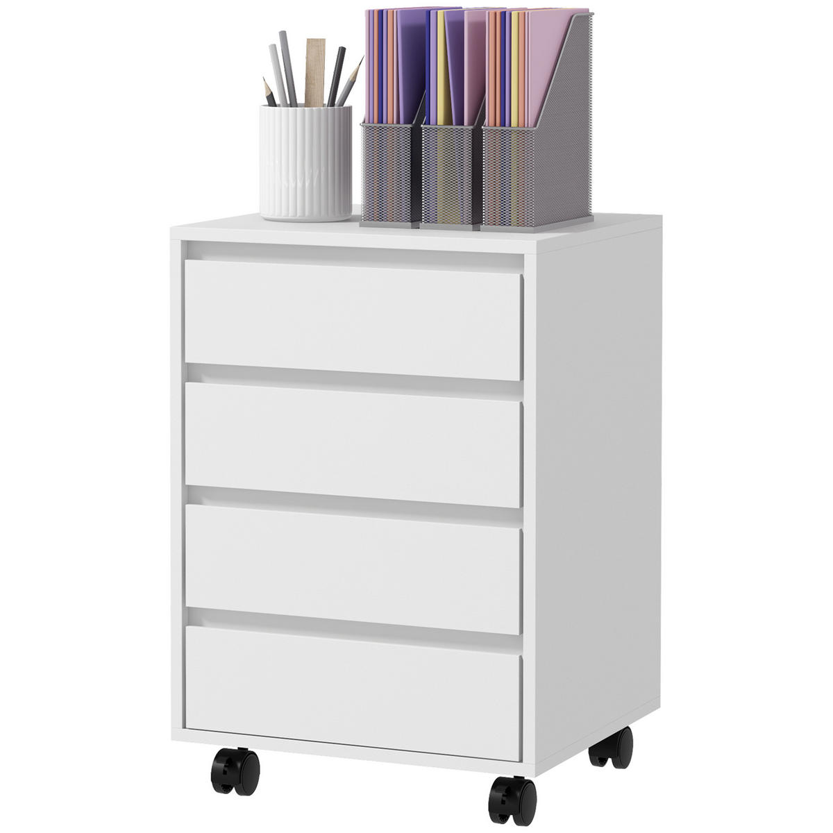 ROLLCONTAINER DE-14425 4 Schubladen, rollbar Weiß - Weiß, Holzwerkstoff (40/65/46cm) - ComfortXL