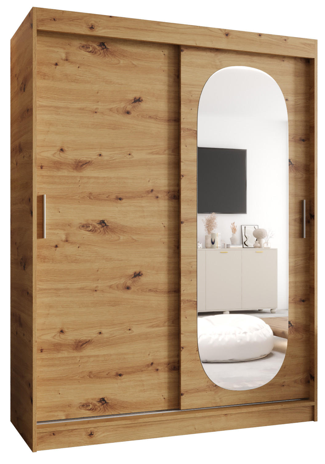 SCHWEBETÜRENSCHRANK 200/150/62 2-türig - Silberfarben/Eiche Artisan, Holz (150/200/62cm) - MÖBEL KRYSPOL