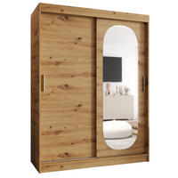 SCHWEBETÜRENSCHRANK 200/150/62 2-türig - Silberfarben/Eiche Artisan, Holz (150/200/62cm) - MÖBEL KRYSPOL