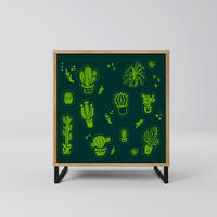 SIDEBOARD DESERT GREEN, Eichefarben, 57,5x42x67,5 cm, Schwarze Metall-Rahmenfüße - Eichefarben/Multicolor, Holzwerkstoff/Metall (57.5/67.5/42cm) - SpaceRebels