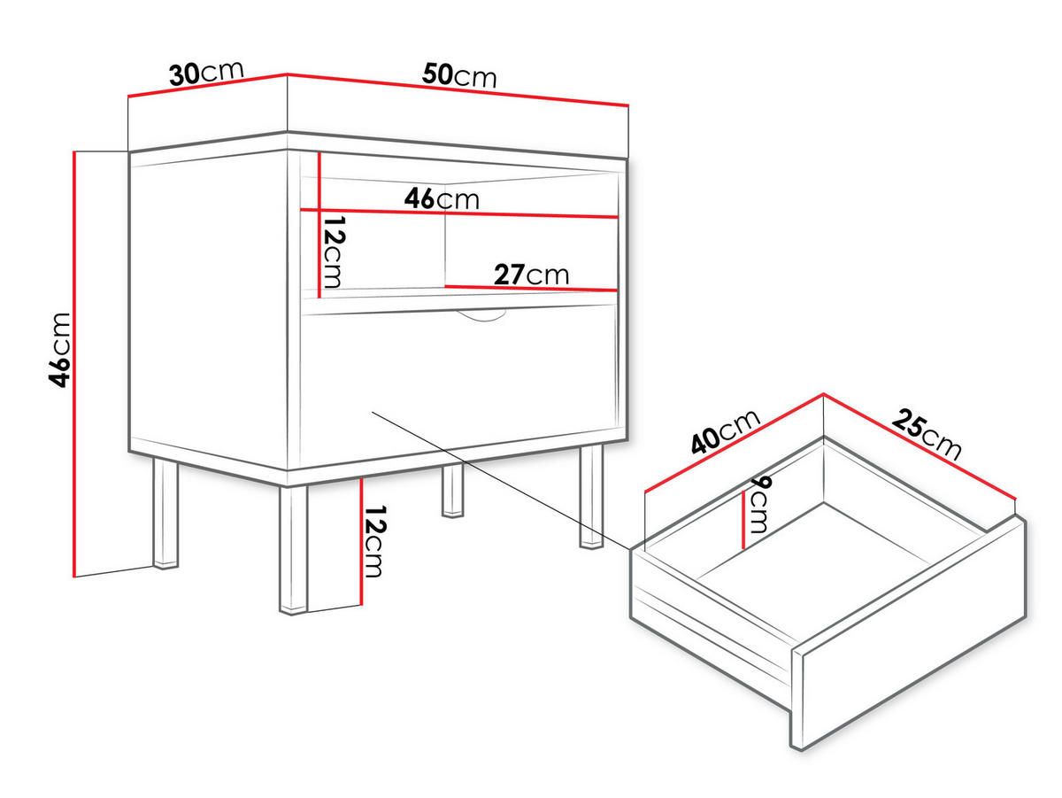 NACHTTISCH Werkoz 1S - Goldfarben/Weiß, Holzwerkstoff/Metall (50/46/30cm) - MIRJAN24