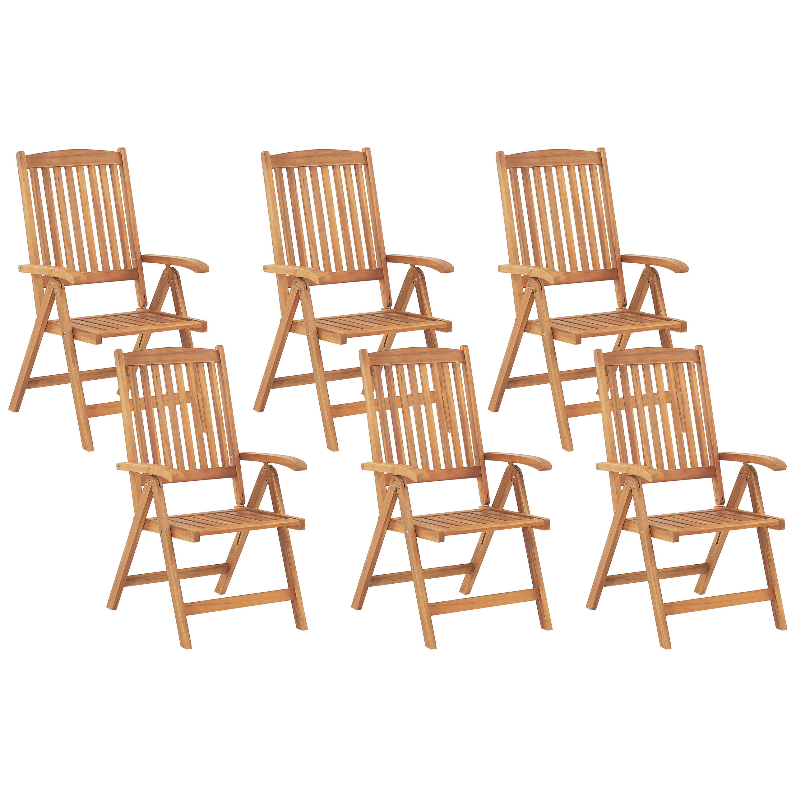 GARTENSTUHL 6er-Set Akazienholz hellbraun verstellbar Java - Hellbraun, Holz (54/105/69cm) - Beliani