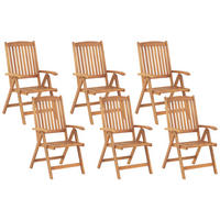 GARTENSTUHL 6er-Set Akazienholz hellbraun verstellbar Java - Hellbraun, Holz (54/105/69cm) - Beliani