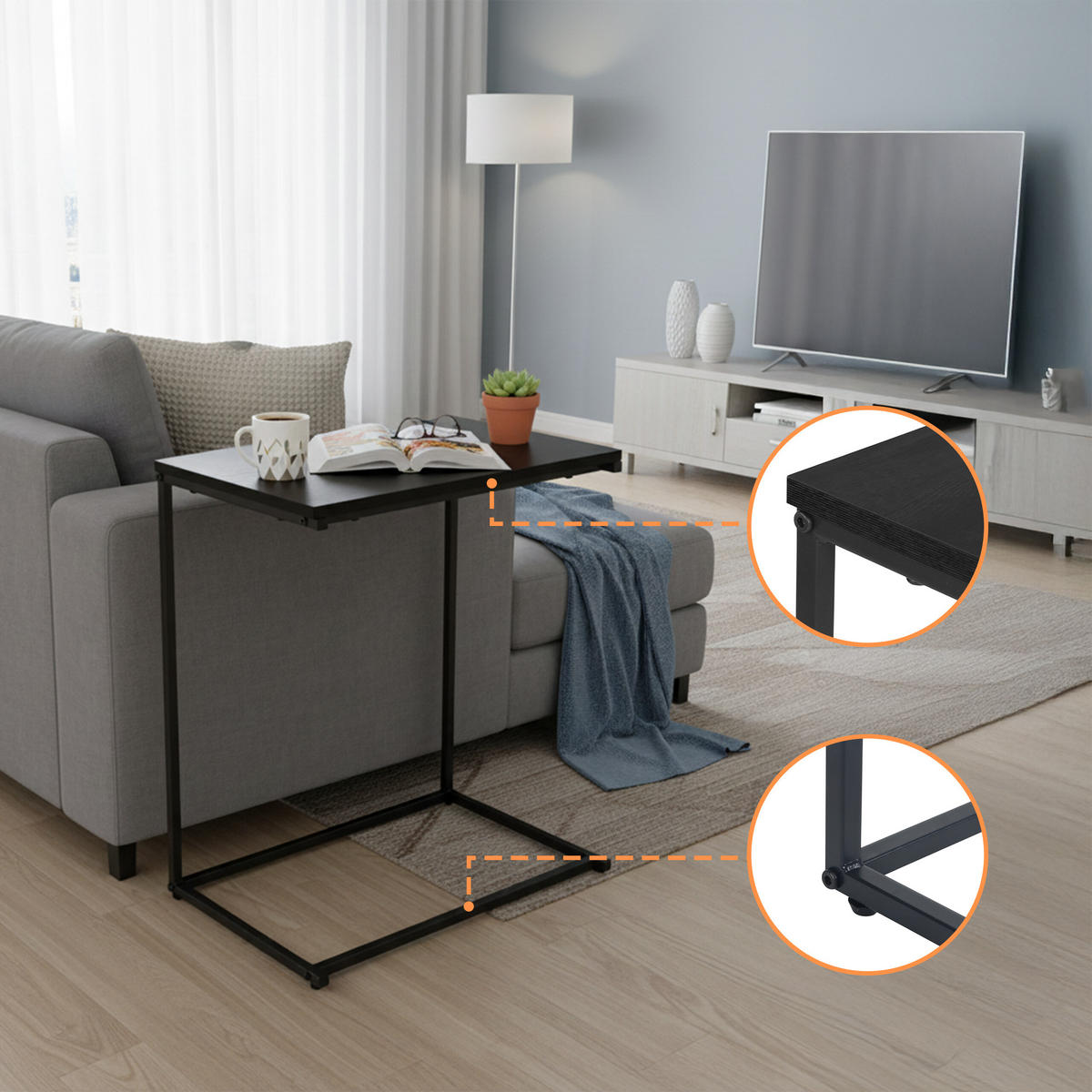 BEISTELLTISCH - Schwarz, Holzwerkstoff/Metall (35/55/60cm) - Relaxdays