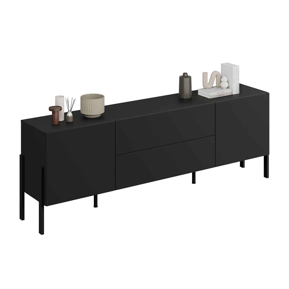 TV STOLEK Bérénice Černá - černá, kompozitní dřevo (204/70/40cm) - Petits-meubles