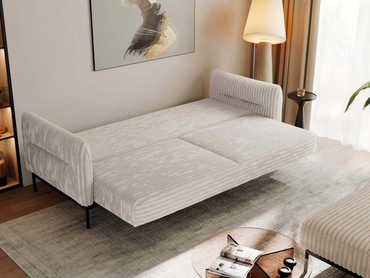 SCHLAFSOFA SALENTO Beige Cord - Beige/Schwarz, Textil/Metall (221/82/193cm) - MKS