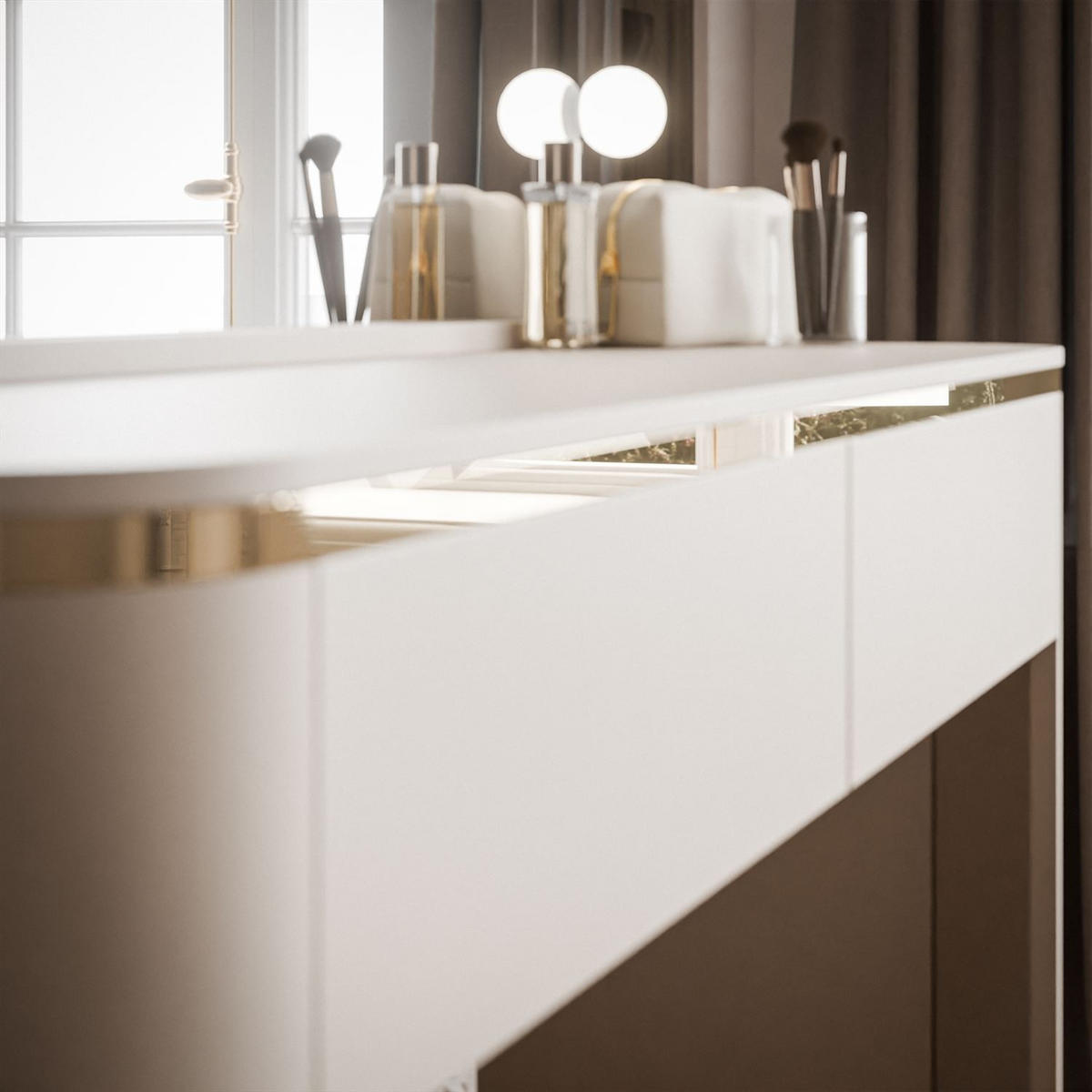 SCHMINKTISCH AVELINE ELITE mit Spiegel und LED-Beleuchtung - Kaschmir, Holzwerkstoff (110/80/40cm) - Lookway