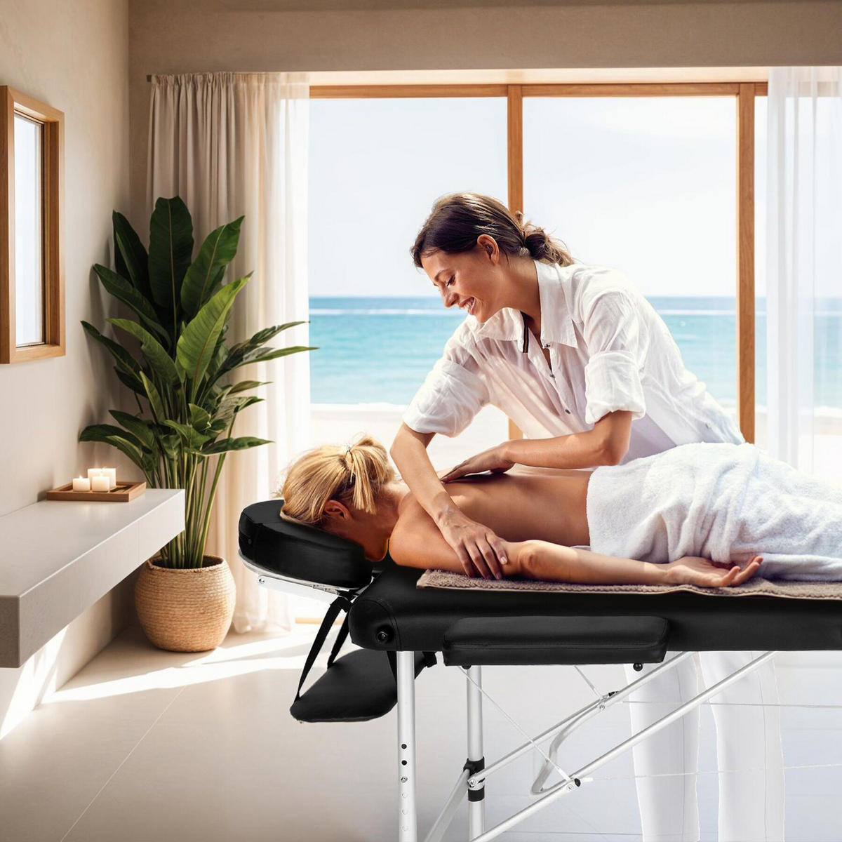 MASSAGELIEGE 3 Zonen, 210 x 95 x 90 cm,schwarz - Schwarz, Metall (61/68/180cm) - tectake