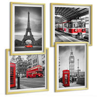 BILDER SET 4er Set - 50x50 cm & 40x60 cm Goldrahmen - Rote Busse in der Stadt - Goldfarben, Kunststoff (50/50cm) - TULUP