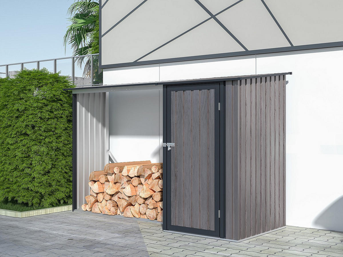 KAMINHOLZREGAL - 272 cm x 100 cm - metall - anthrazitgrau, naturfarben dunkel Dorwood - Anthrazit, Metall (272/159/100cm) - Vente-Unique