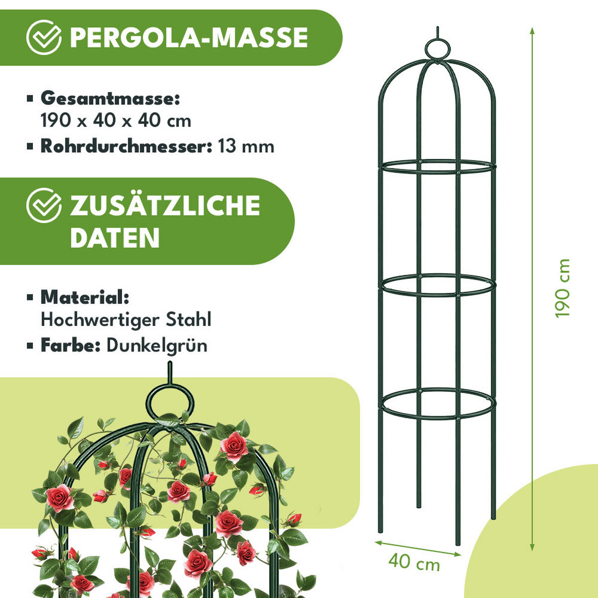 ROSENBOGEN Obelisk Rankhilfe Metall - Schwarz, Metall (190/40/40cm) - KRUMAD