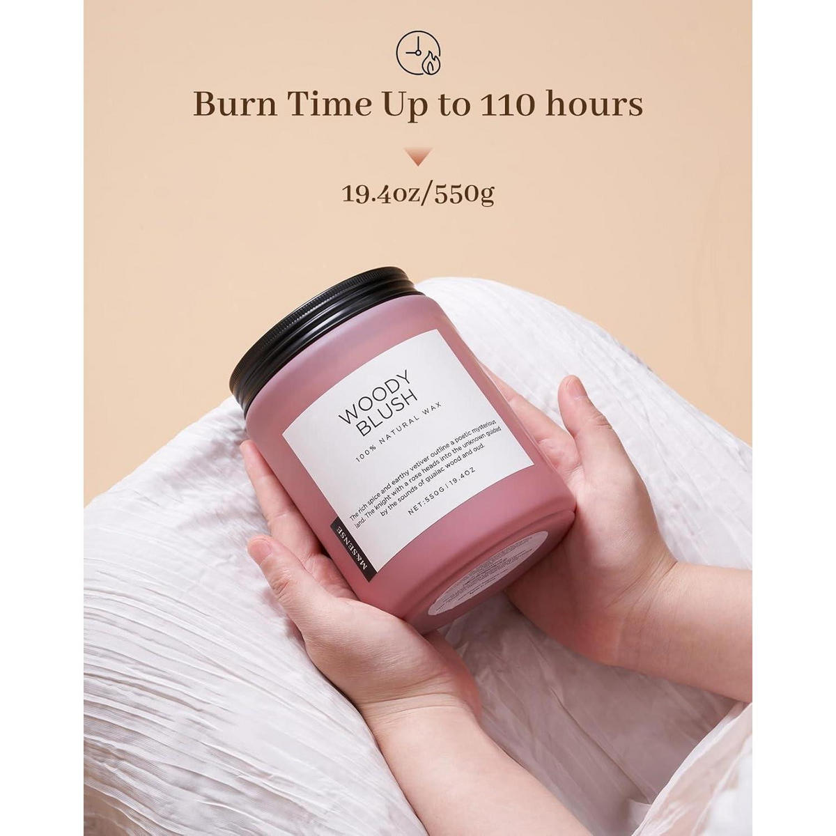 DUFTKERZE Woody Blush 550g Sojawachs 110 Stunden Brenndauer - Rosa, Paraffin (13cm)