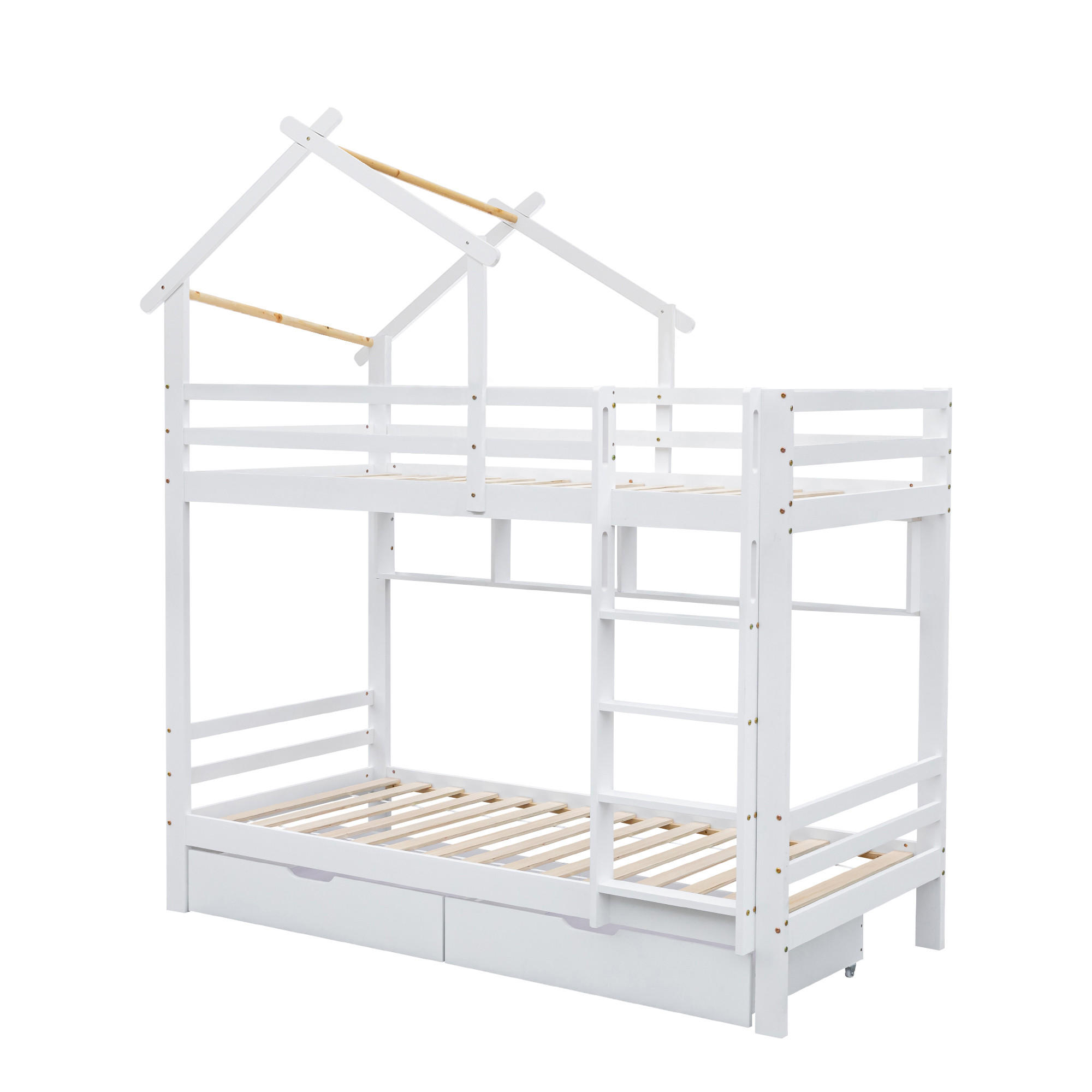 ETAGENBETT 90/200 cm DE-00458, in Weiß, Schubladen und Regalen - Weiß, Holz (90/200cm) - ComfortXL