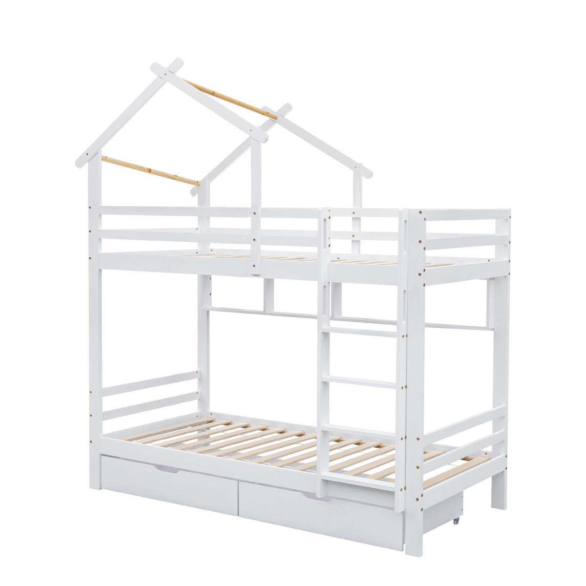 ETAGENBETT 90/200 cm DE-00458, in Weiß, Schubladen und Regalen - Weiß, Holz (90/200cm) - ComfortXL