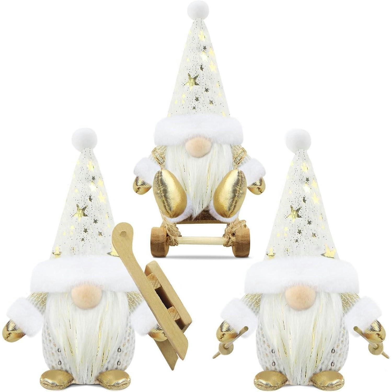 WEIHNACHTSWICHTEL Figuren 3er Set Weiß/Gold - Weiß, Textil (10.2/6.9/17.8cm)