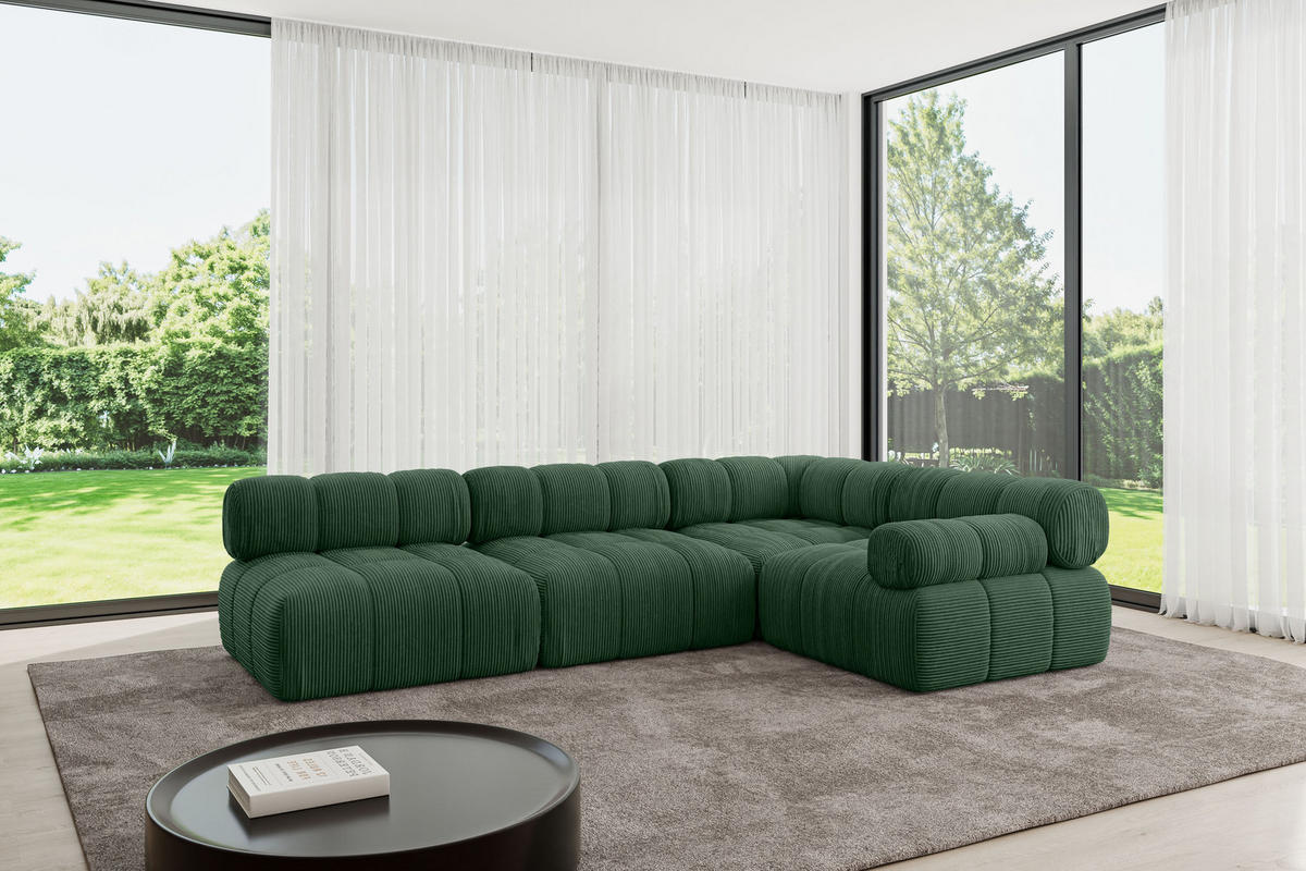 ECKSOFA modulares Sofa Mende-L2 - 285x190x70 cm Grün Cord - Grün, Holzwerkstoff/Textil (285/190cm) - ALTDECOR